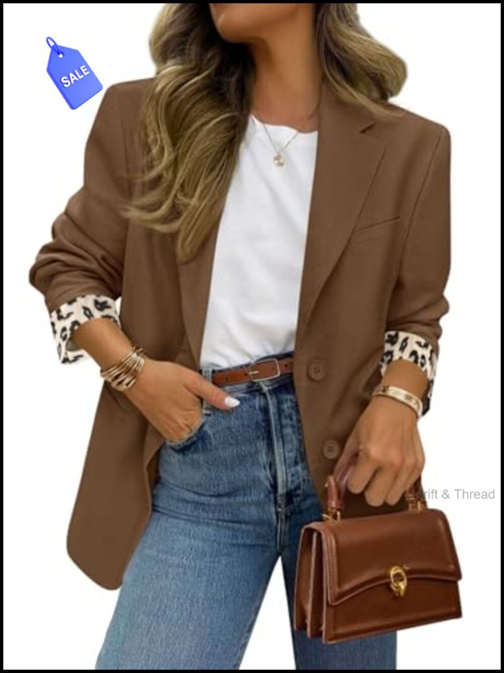Womens Open Front Leopard Lined Blazer Suit Jacket Long Sleeve